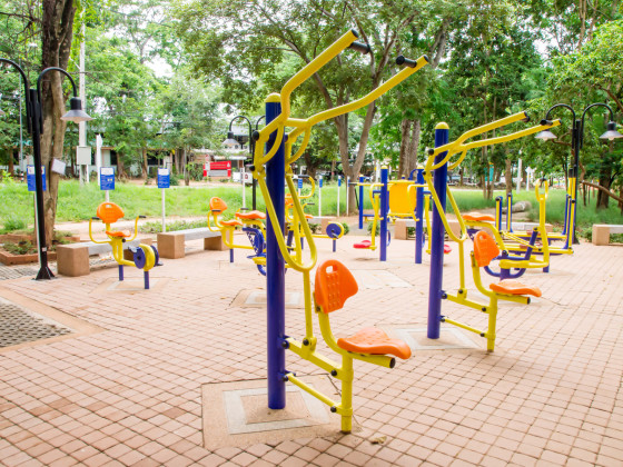 Colorful of outdoor fitness equipment.